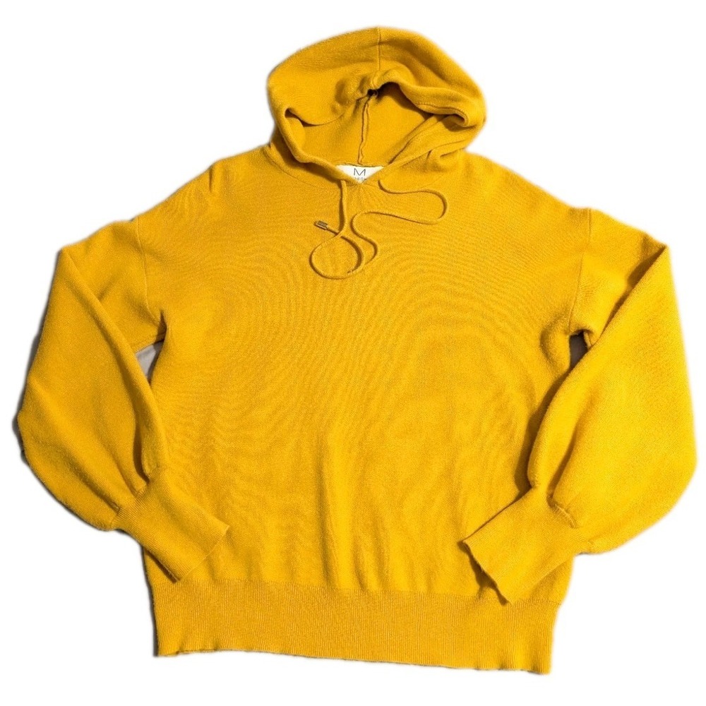 Magaschoni Yellow Knit Hoodie Sweater Womens M Ribbed Hem Drawstring Hood